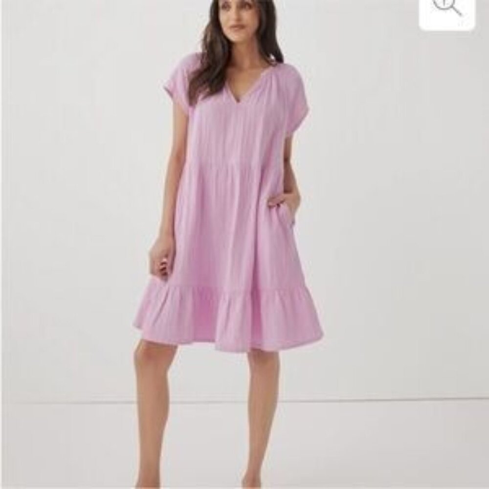 Pact Size Medium  Organic cotton double gauze throw and go lilac dress flutter